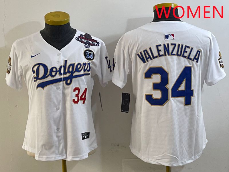 Women Los Angeles Dodgers #34 Valenzuela White Game 2025 Nike MLB Jersey style 327